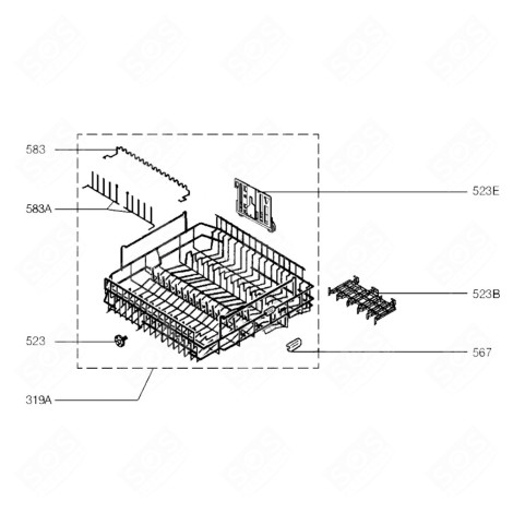 PANIER SUPÉRIEUR (REPÈRE N°319A) LAVE-VAISSELLE - 1118733706