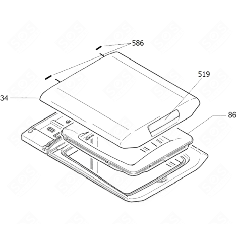 COUVERCLE AVEC POIGNÉE ET DOIGT DE VERROU D'ORIGINE ( REPÈRE 34 ) MACHINE À LAVER, LAVE-LINGE - 43030947, 70067012