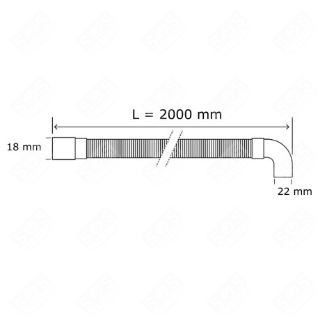 TUYAU D'ÉVACUATION D'EAU UNIVERSEL AVEC SORTIES DROITE - COUDÉE 18-22MM (L2000MM) MACHINE À LAVER, LAVE-LINGE - 3666356045880