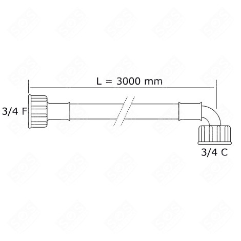 TUYAU D'ARRIVÉE D'EAU UNIVERSEL  LIVRÉ SANS LES JOINTS 20/27 AVEC RACCORDS DROIT X COUDÉ (L3000MM 3/4 F X 3/4 C) MACHINE À LAVER, LAVE-LINGE - 3666356045651