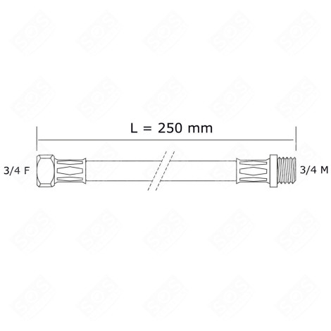 TUYAU D'ARRIVÉE D'EAU UNIVERSEL  LIVRÉ SANS LES JOINTS 20/27 AVEC RACCORDS DROITS (L250MM 3/4 F X 3/4 M) MACHINE À LAVER, LAVE-LINGE - 3666356132382