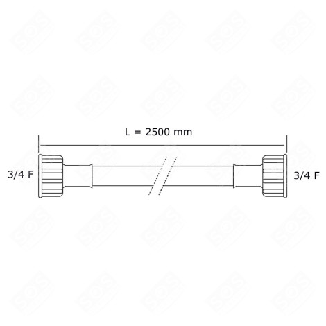 TUYAU D'ARRIVÉE D'EAU UNIVERSEL LIVRÉ SANS LES JOINTS 20/27 AVEC RACCORDS DROITS (L2000MM 3/4 F - 3/4 F) MACHINE À LAVER, LAVE-LINGE - 3666356132368