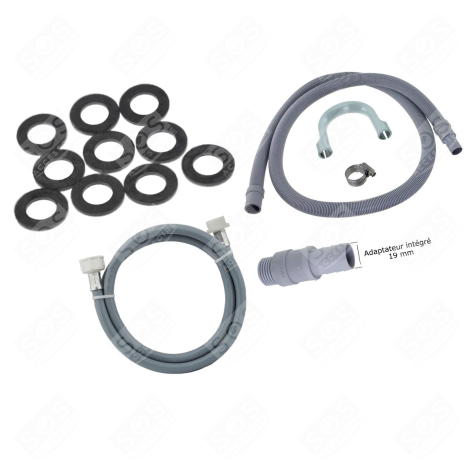 KIT TUYAU D'ARRIVÉE D'EAU UNIVERSEL COUDÉ  3500MM AVEC RALLONGE TUYAU DE VIDANGE 2500MM MACHINE À LAVER, LAVE-LINGE - 3666356130500