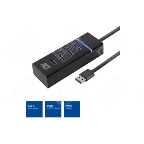 HUB USB 3.2, 4X USB-A, NOIR D'ORIGINE INFORMATIQUE - 7420740