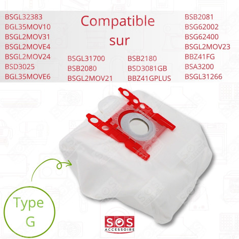 LOT DE 4 BOÎTES DE 4 SACS TYPE G 270 X 60 MM ASPIRATEUR - 00576334,17000940
