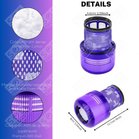 LOT DE 6 FILTRES HEPA COMPATIBLE V11 V12 V15 AVEC BROSSE DE NETTOYAGE ASPIRATEUR - 970013-02, 970013-02