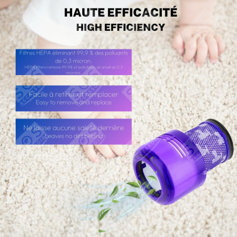 LOT DE 10 FILTRES HEPA COMPATIBLE V11 V12 V15 AVEC BROSSE DE NETTOYAGE ASPIRATEUR - 970013-02, 970013-02