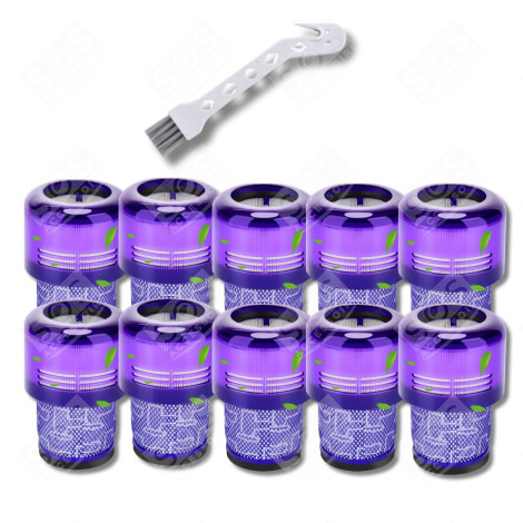 LOT DE 10 FILTRES HEPA COMPATIBLE V11 V12 V15 AVEC BROSSE DE NETTOYAGE ASPIRATEUR - 970013-02, 970013-02