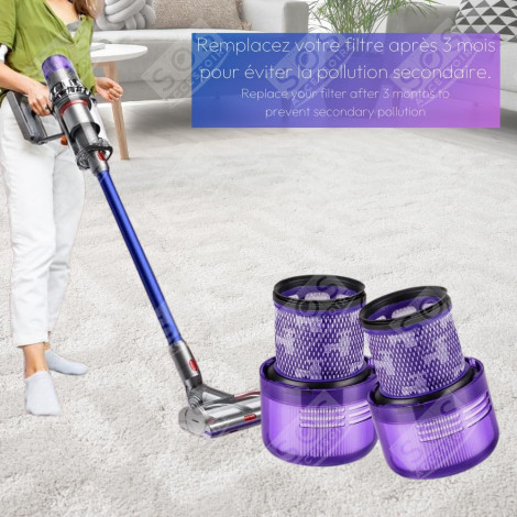 LOT DE 11 FILTRES HEPA COMPATIBLE V11 V12 V15 AVEC BROSSE DE NETTOYAGE ASPIRATEUR - 970013-02, 970013-02