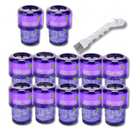 LOT DE 12 FILTRES HEPA COMPATIBLE V11 V12 V15 AVEC BROSSE DE NETTOYAGE ASPIRATEUR - 970013-02, 970013-02