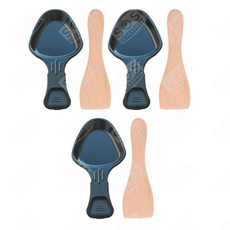 LOT DE 3 COUPELLES À RACLETTE ET 3 PELLES EN BOIS POUR POÊLON, SPATULE RACLETTE RACLETTE, GRIL, WOK - AS306001, AS306003