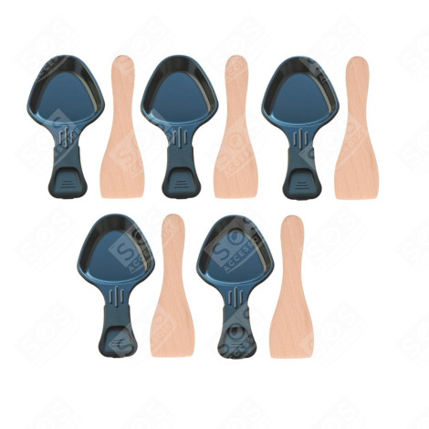 LOT DE 5 COUPELLES À RACLETTE ET 5 PELLES EN BOIS POUR POÊLON, SPATULE RACLETTE RACLETTE, GRIL, WOK - AS306001, AS306003