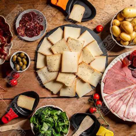 LOT DE 8 COUPELLES À RACLETTE ET 8 PELLES EN BOIS POUR POÊLON, SPATULE RACLETTE RACLETTE, GRIL, WOK - AS306001, AS306003