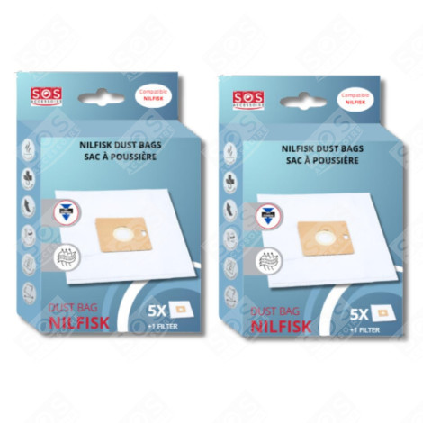 LOT DE 2 BOÎTES DE 5 SACS AVEC 1 PRE FILTRE COUPE/COMPACT/GO/FORCE ASPIRATEUR - 78602600, 22422400