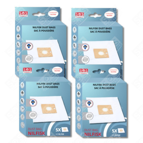 LOT DE 4 BOÎTES DE 5 SACS AVEC 1 PRE FILTRE COUPE/COMPACT/GO/FORCE ASPIRATEUR - 78602600, 22422400