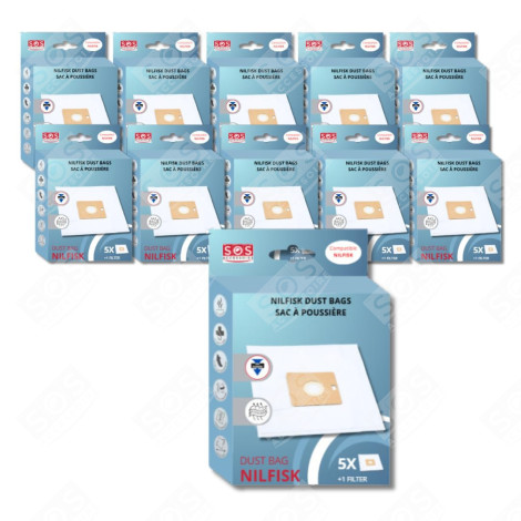 LOT DE 11 BOÎTES DE 5 SACS AVEC 1 PRE FILTRE COUPE/COMPACT/GO/FORCE ASPIRATEUR - 78602600, 22422400