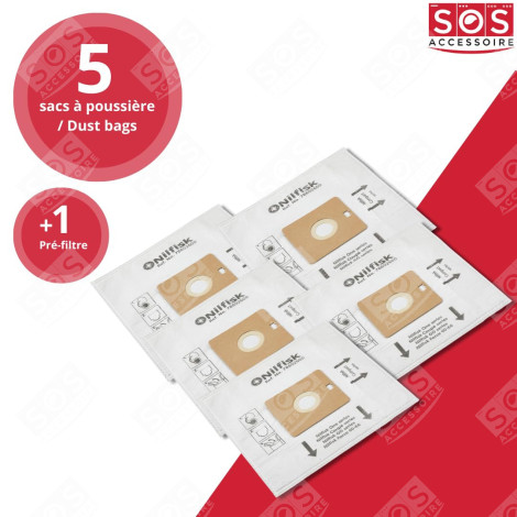 LOT DE 12 BOÎTES DE 5 SACS AVEC 1 PRE FILTRE COUPE/COMPACT/GO/FORCE ASPIRATEUR - 78602600, 22422400