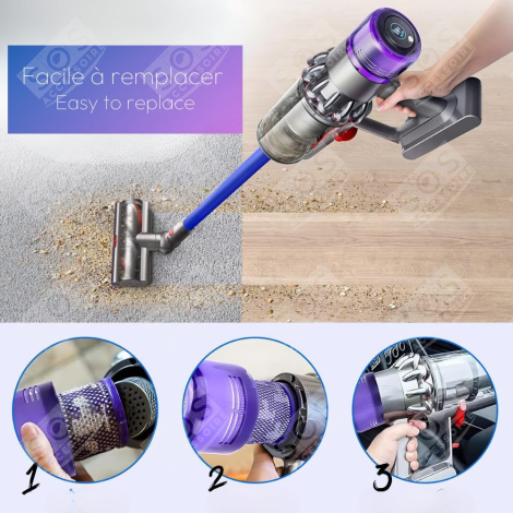 LOT DE 5 FILTRES HEPA COMPATIBLE V11 V12 V15 AVEC BROSSE DE NETTOYAGE ASPIRATEUR - 970013-02, 97001302