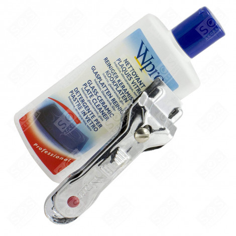 KIT VITROCÉRAMIQUE COMPRENANT 1 CRÈME NETTOYANTE VITRO 250 ML D'ORIGINE (VTC101) + 1 GRATTOIR (SCR200) + 10 LAMES (LGV009) PLAQUE DE CUISSON - 481281729989