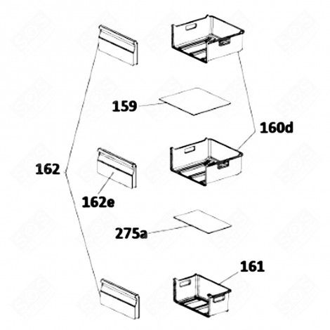 PIÈCE FRONTAL PANIER MOYEN (REPÈRE 162E) RÉFRIGÉRATEUR, CONGÉLATEUR - 49099458