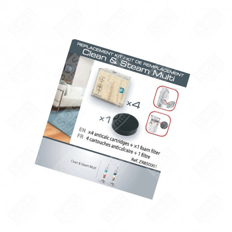 LOT 4 CARTOUCHES ANTI-CALCAIRE AVEC 1 FILTRE NETTOYEUR VAPEUR - ZR850001